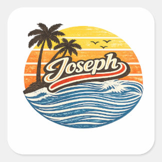 Joseph Retro Sunset Name Design Square Sticker