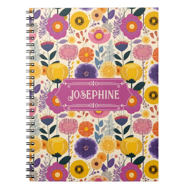 Josephine Colourful Purple and Yellow Modern Flora Notebook (Front)