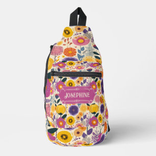 Josephine Colourful Purple and Yellow Modern Flora Sling Bag