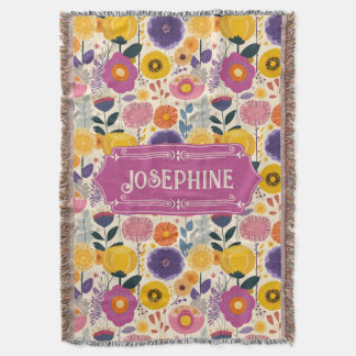 Josephine Colourful Purple and Yellow Modern Flora Throw Blanket