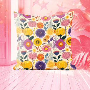 Josephine Colourful Purple and Yellow Modern Flora Throw Pillow