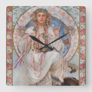 Josephine Crane Bradley as Lavia by Alphonse Mucha Square Wall Clock