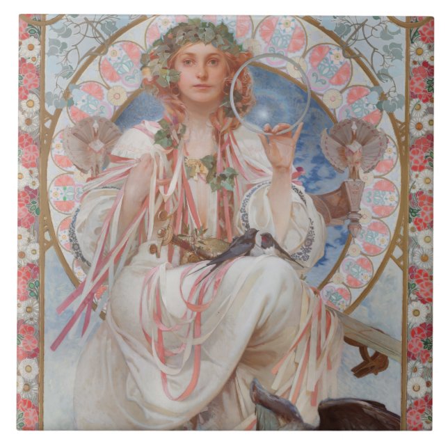 Josephine Crane Bradley as Lavia by Alphonse Mucha Tile (Front)