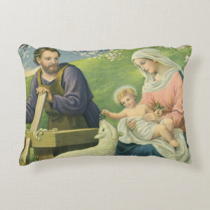 Joseph's Workshop with Mary and Baby Jesus Accent Pillow