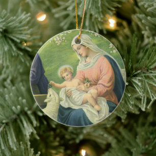 Joseph's Workshop with Mary and Baby Jesus Ceramic Ornament