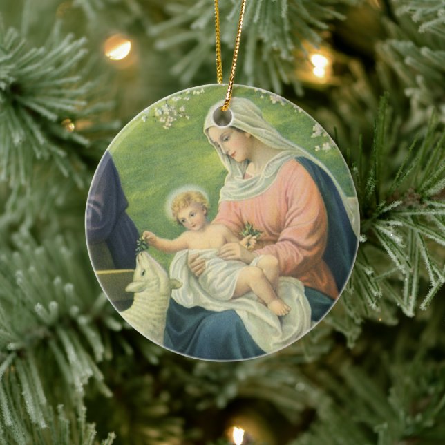 Joseph's Workshop with Mary and Baby Jesus Ceramic Ornament (Tree)