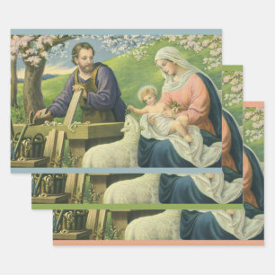 Joseph's Workshop with Mary and Baby Jesus Wrapping Paper Sheet