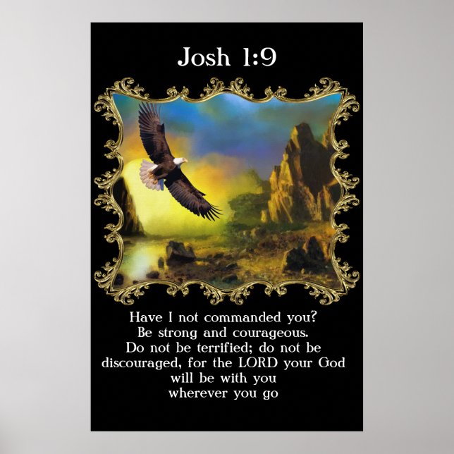 Josh 1:9 With A Eagle flying over the landscape. Poster (Front)