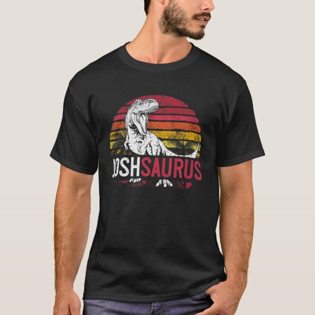 Josh Saurus Funny Personalized Dinosaur T Rex Name T-Shirt (Front)