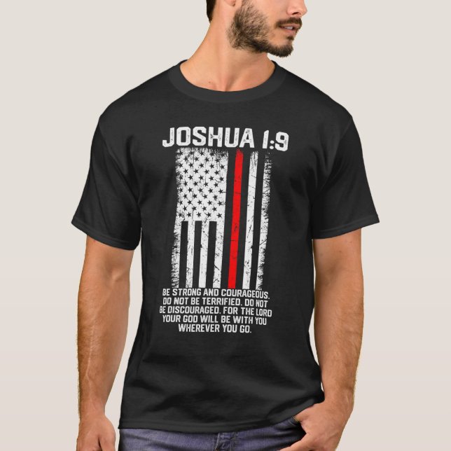 Joshua 19 American US Flag Firefighter Cross Chris T-Shirt (Front)