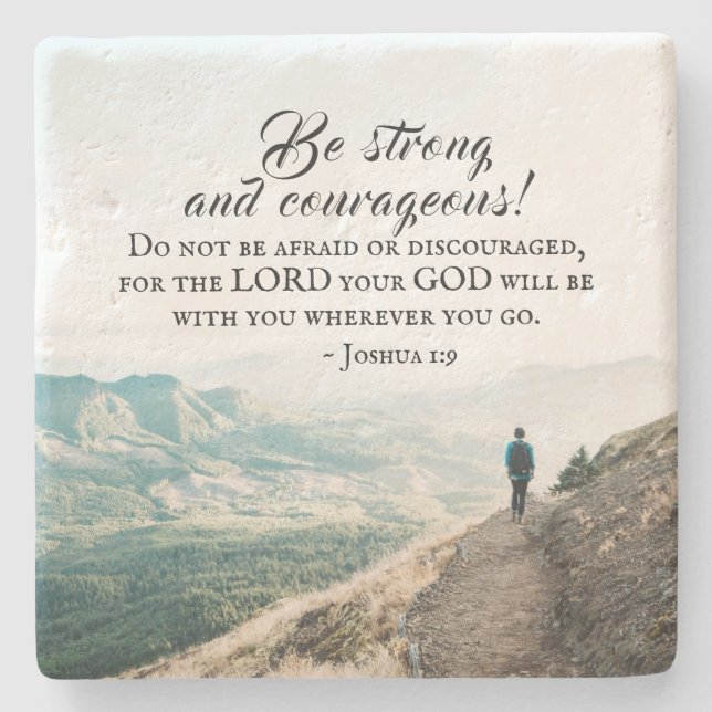 Joshua 1:9 Be Strong and Courageou Bible Verse Stone Coaster (Front)