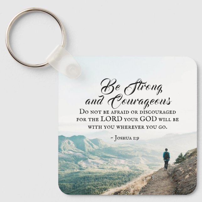 Joshua 1:9 Be Strong and Courageous Bible Verse Keychain (Front)
