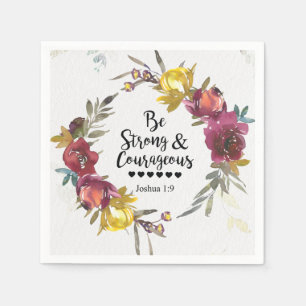 Joshua 1:9 Be Strong and Courageous Floral Wreath Napkin