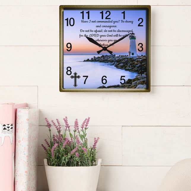 Joshua 1:9:Christian Faith prayer Square Wall Cl Square Wall Clock (Creator Uploaded)
