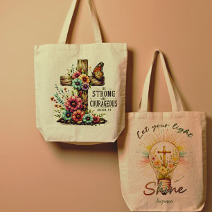 Joshua 1:9   Matthew 5:16 Bible Scripture Quotes Tote Bag