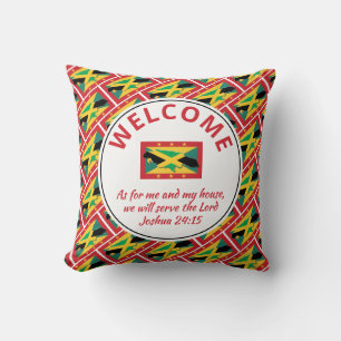 Joshua 24:15 As For Me   GRENADA JAMAICA Welcome Throw Pillow