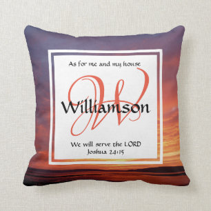 Joshua 24:15 Christian Monogram Custom AS FOR ME Throw Pillow