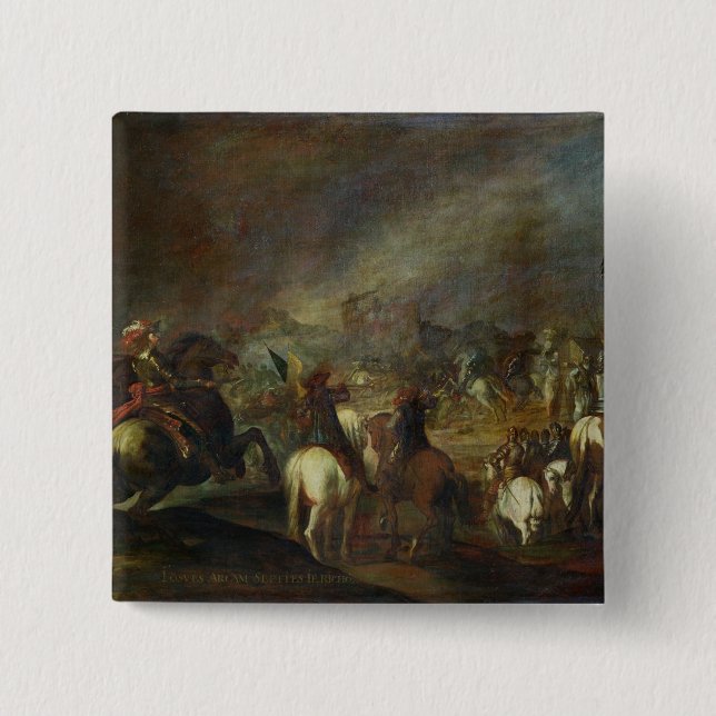 Joshua at the walls of Jericho 2 Inch Square Button (Front)