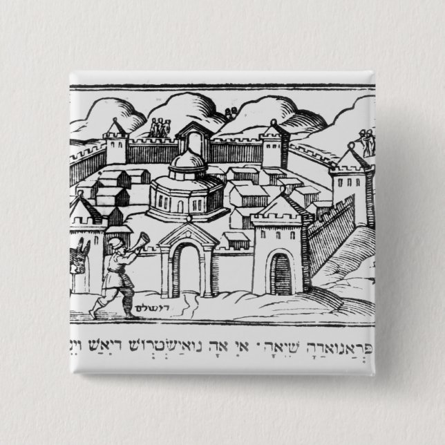 Joshua at the Walls of Jericho 2 Inch Square Button (Front)