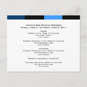 Joshua Isaac Bar Mitzvah Weekend Schedule Card