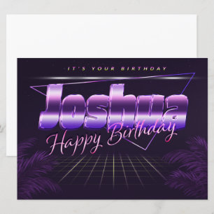 Joshua Nom Prénom lila retro Carte Anniversaire