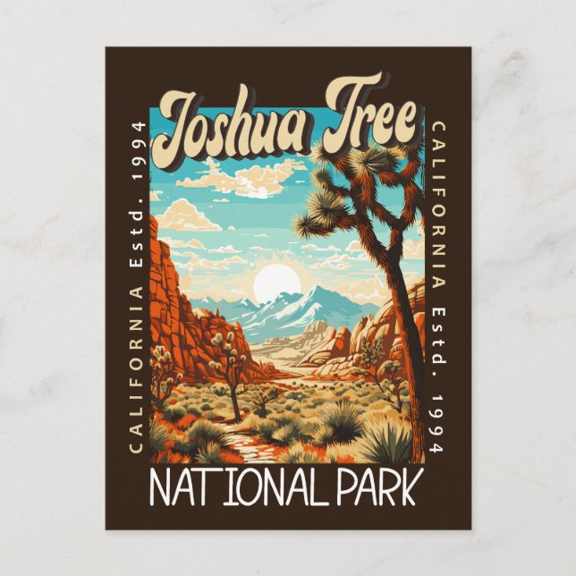 Joshua Tree National Park Illustration Distressed Postcard (Front)
