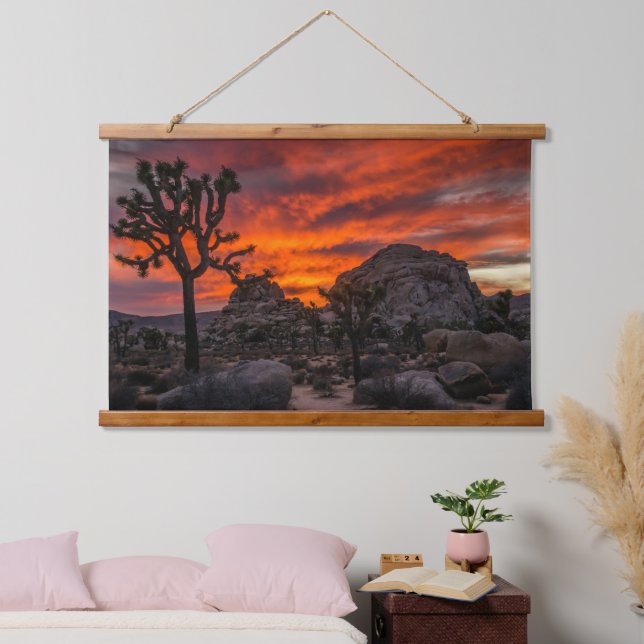 Joshua Tree National Park Red Sunset Hanging Tapestry (Bedroom)