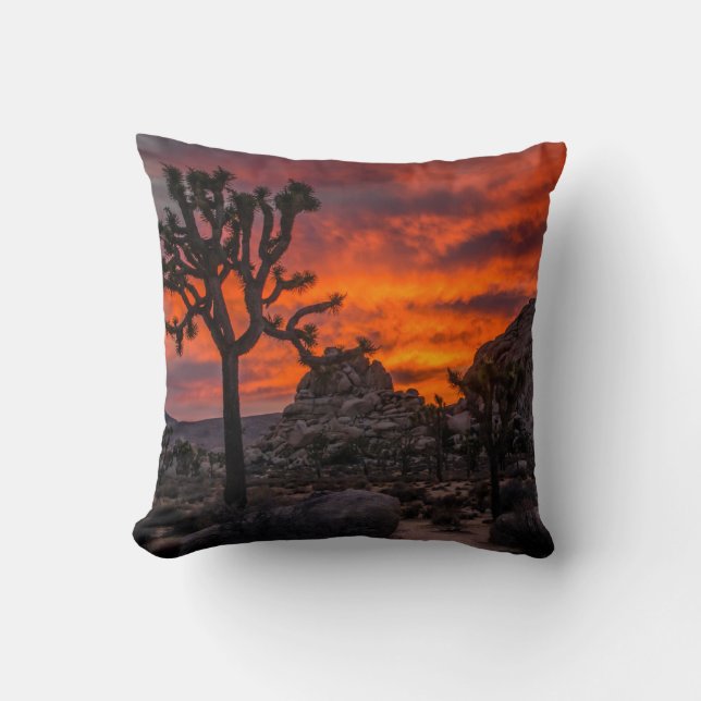 Joshua Tree National Park Red Sunset Throw Pillow (Front)