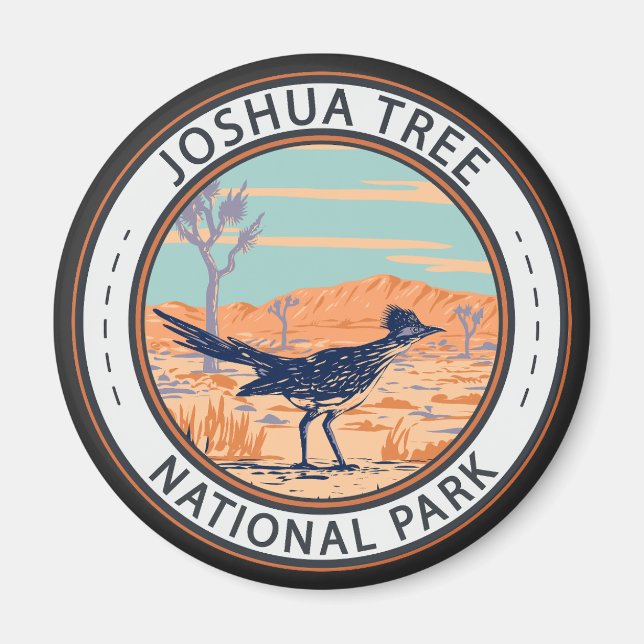 Joshua Tree National Park Roadrunner Retro Circle Magnet (Front)