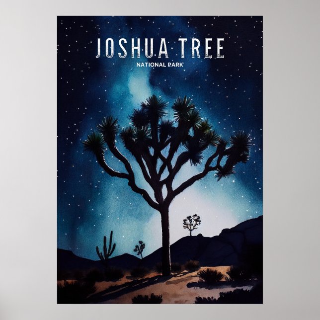Joshua Tree Nightime Stars Cactus Poster (Front)