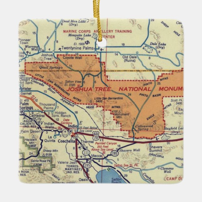 Joshua Tree Vintage Map Ceramic Ornament (Front)