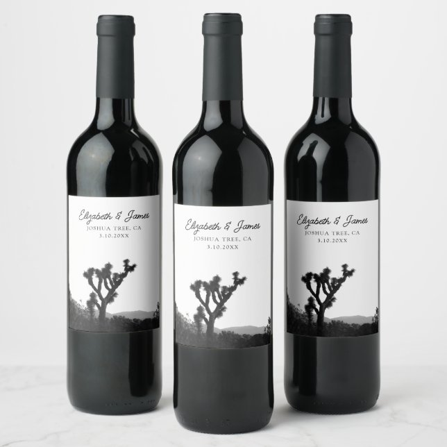 Joshua Tree Wedding Favour Black & White Wine Label (Bottles)