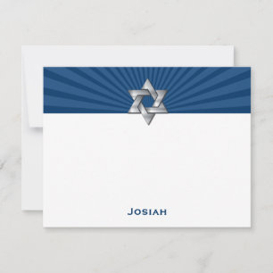 Josiah Silver Jewish Star Bar Mitzvah Thank You Note Card