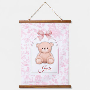 Josie   Custom Pink Teddy Bear Nursery Design  Hanging Tapestry