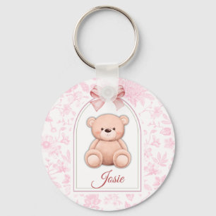 Josie   Custom Pink Teddy Bear Nursery Design  Keychain