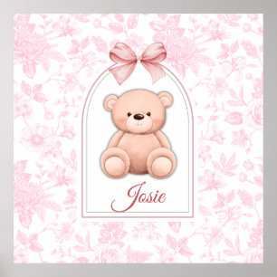 Josie   Custom Pink Teddy Bear Nursery Design  Poster