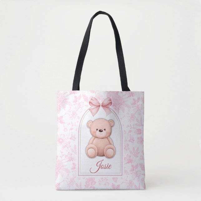 Josie | Custom Pink Teddy Bear Nursery Design  Tote Bag (Front)