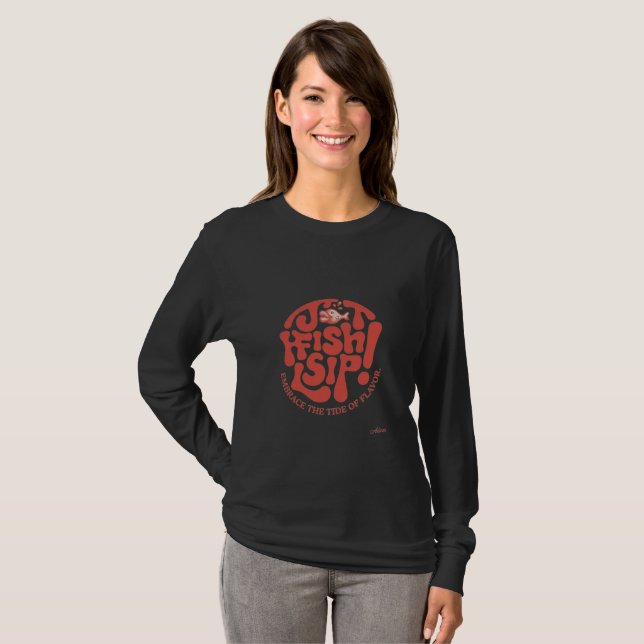Jot Fish Sip Red Typography Long Sleeve Shirt (Front Full)
