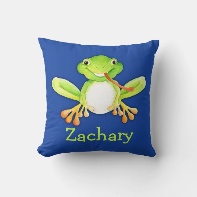 Jote bleu & vert enfants nom grenouille coussin (Recto)