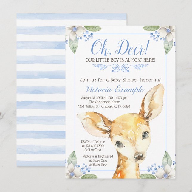 Jote Boy Deer Baby Shower Invitations (Devant / Derrière)