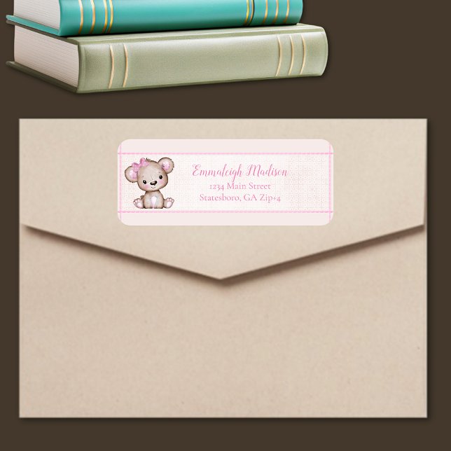 Jote Brown Bear Girl Baby shower Adresse de retour (Créateur téléchargé)