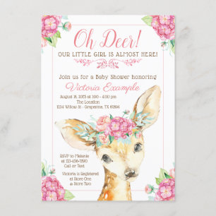 Jote Deer Baby Girl Shower Invitations