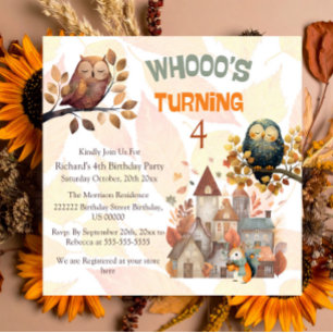 Jote Fall Owl/Squirrel Boy Invitation Anniversaire