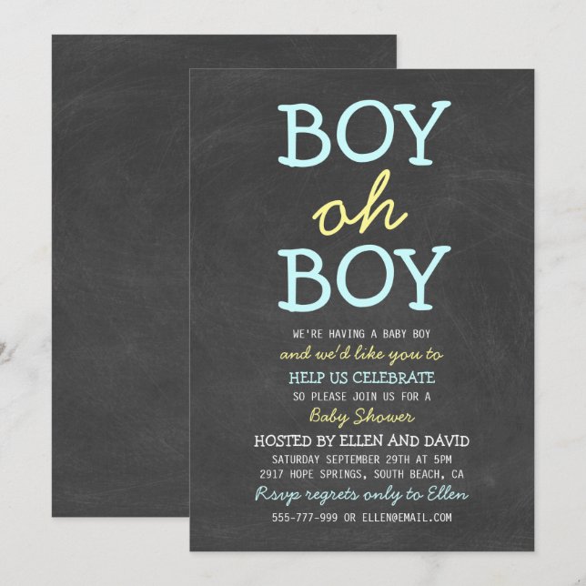 Jote Garçon Oh Garçon Bébé Douche Invitations (Devant / Derrière)