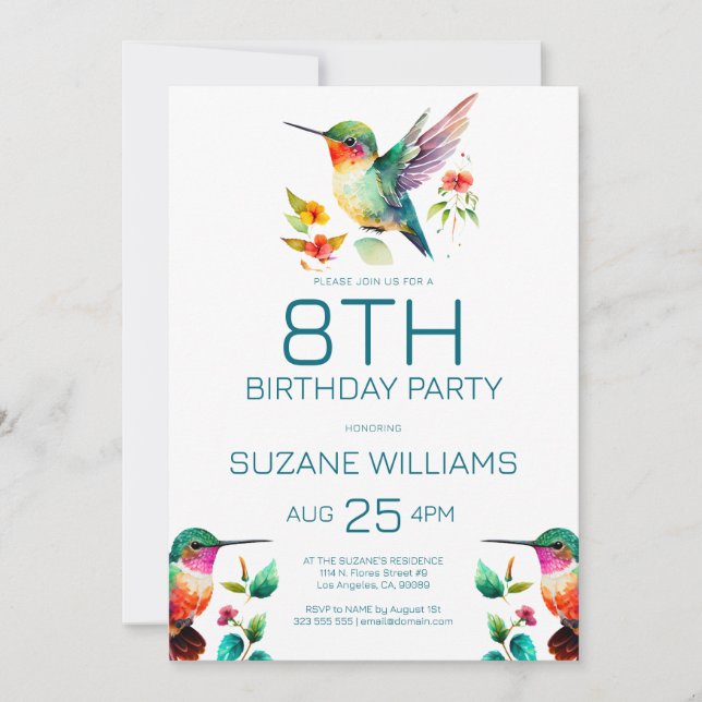 Jote Hummingbirds Invitation de fête d'anniversair (Devant)