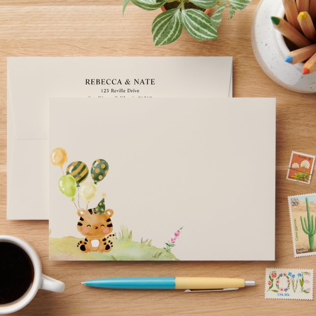Jote Jungle Party Tiger Giraffe 5x7 Enveloppe cart (Desk)