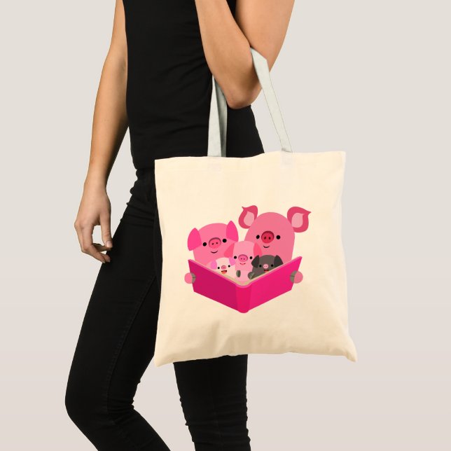 Jote Lecture Cartoon Pig Famille Sac fourre-tout (Devant (produit))