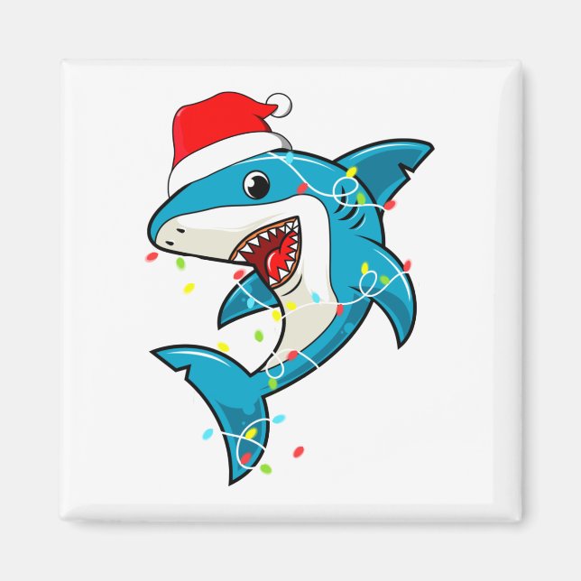 Jote Père Noël Shark Christmas Lights Carré Magnet (Devant)