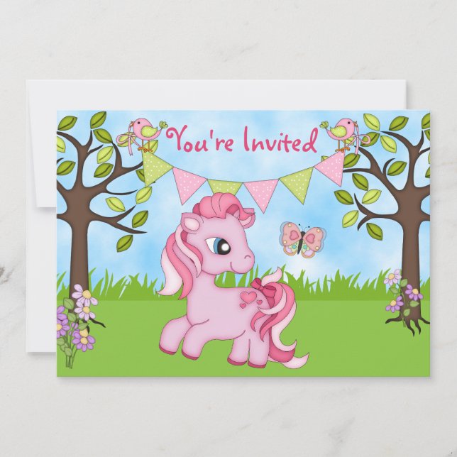 Jote Pink Cheval Anniversaire Invitations (Devant)