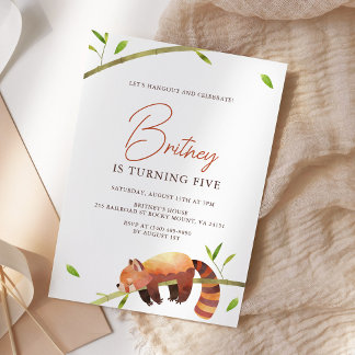Jote Red Panda Anniversaire minimaliste Invitation
